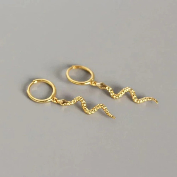 Sterling Silver Minimalist Snake Hoop Earrings - Picture 8 of 9